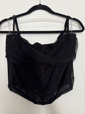 White fox Black Mesh Bustier Crop Top